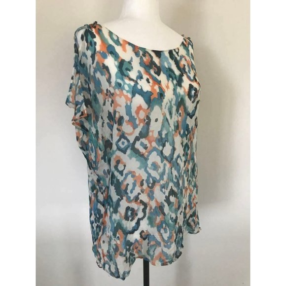 TOMMY BAHAMA 100% Silk Split Sleeve Blouse Womens Size XL Semi Sheer Flowy - Picture 3 of 9